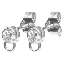 2x Sterling silver CZ Crystal Stud earring loop post