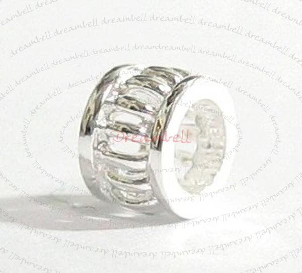 Bright Sterling Silver bead Tube 7.3mm for European Charm Bracelets