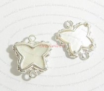 STERLING SILVER FLOWER BUTTERFLY Connector Bead 17mm W/ MOTHER OF PEARL