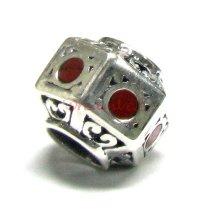 Sterling silver HEXAGON Bead RED stone for European Charm Bracelets