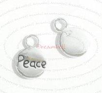 2x Bright Sterling silver LITTLE ROUND dangle Charm ″PEACE″ 11.2mm