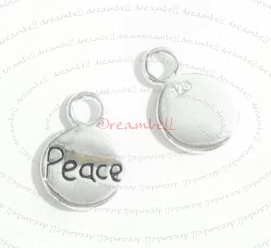 2x Bright Sterling silver LITTLE ROUND dangle Charm "PEACE" 11.2mm