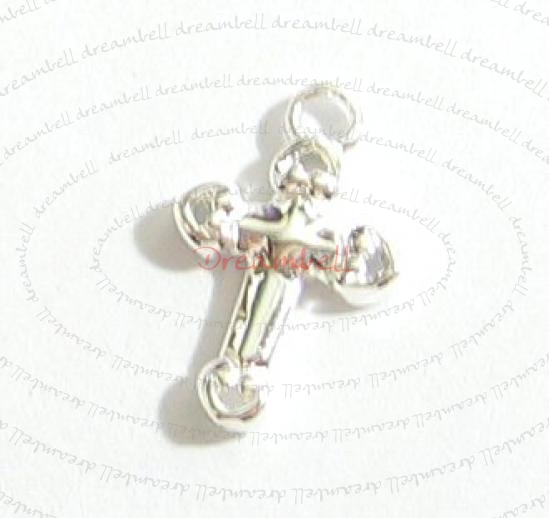 2x Bright Sterling silver LITTLE HEART CROSS dangle Charm 13.5mm