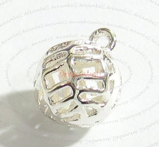 1x Bright Sterling silver ROUND MESH NET BALL dangle Charm 13.5mm