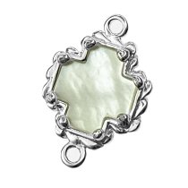 STERLING SILVER CROSS Connector Bead 19.7mm W/ MOTHER OF PEARL
