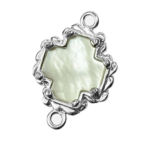 STERLING SILVER CROSS Connector Bead 19.7mm W/ MOTHER OF PEARL