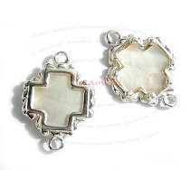 STERLING SILVER CROSS Connector Bead 19.7mm W/ MOTHER OF PEARL