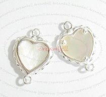 STERLING SILVER SWEET HEART Connector Bead 18.6mm W/ MOTHER OF PEARL