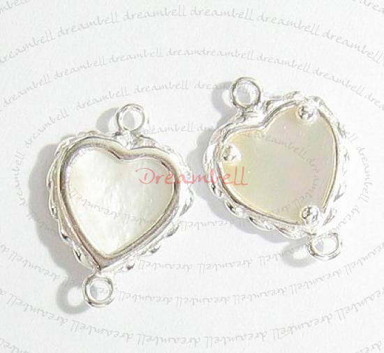 STERLING SILVER SWEET HEART Connector Bead 18.6mm W/ MOTHER OF PEARL