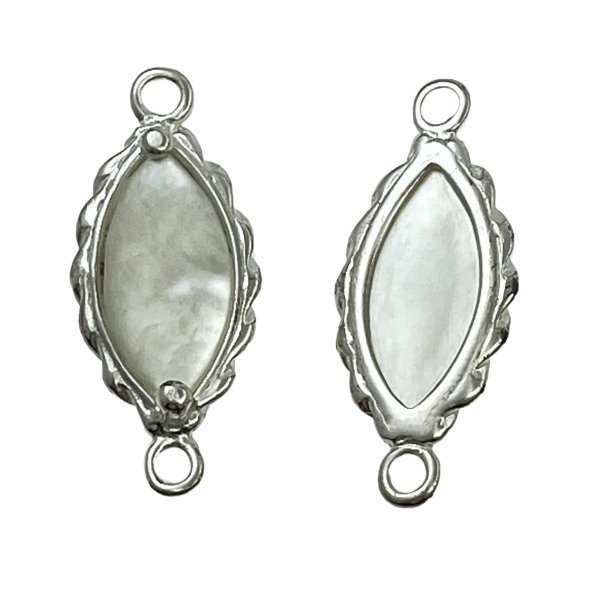 STERLING SILVER ALMOND Connector Bead 21mm W/ MOTHER OF PEARL