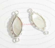 STERLING SILVER ALMOND Connector Bead 21mm W/ MOTHER OF PEARL