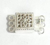 1x STERLING SILVER CLASSIC FILIGREE 3 strand PEARL BOX CLASP 15MM