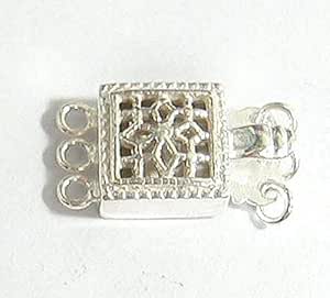 1x STERLING SILVER CLASSIC FILIGREE 3 strand PEARL BOX CLASP 15MM