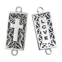1x STERLING SILVER Flower Connector beads - LOVE CROSS
