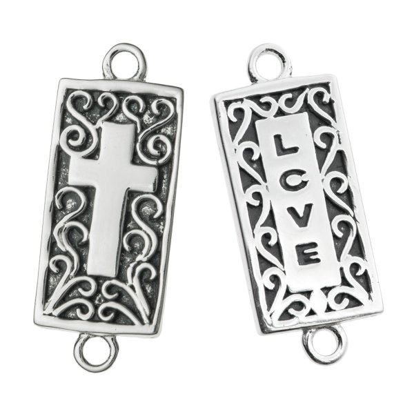 1x STERLING SILVER Flower Connector beads - LOVE CROSS