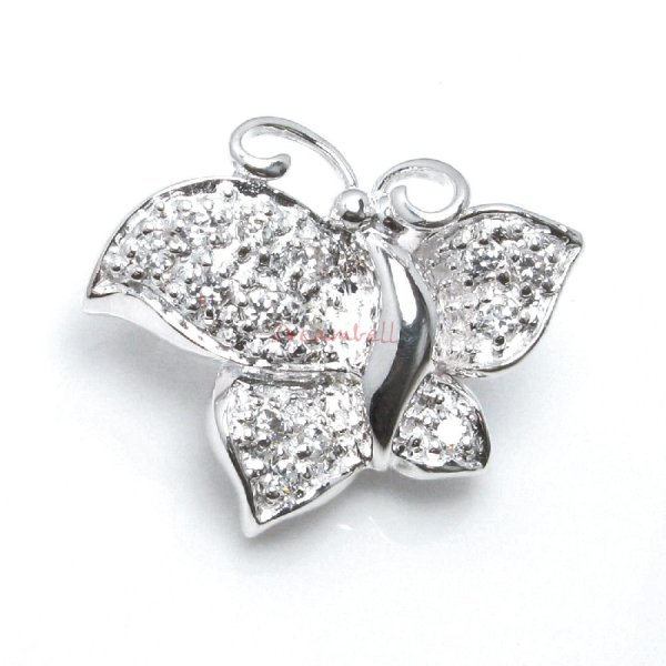 Sterling Silver Butterfly Pearl Clasp Enhancer Shortener w/ Cz Crystal Stone