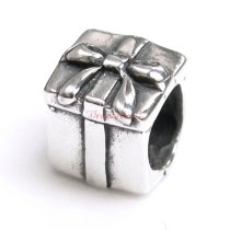 Antique Sterling Silver Gift Box Bead for European Charm Bracelets 8mm
