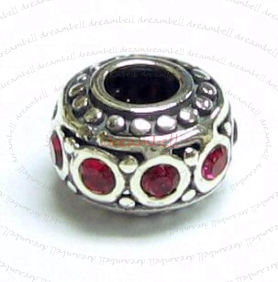 Sterling silver Bead w/ Fuchsia CZ Crystal for European Charm Bracelets