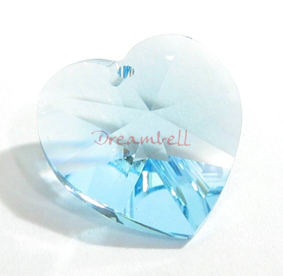 2x Swarovski Crystal Heart Charm pendant Aquamarine 14mm
