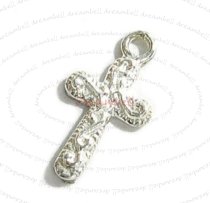 2 STERLING SILVER JESUS CHRIST CROSS FLOWER DANGLE CHARM PENDANT 16.2mm