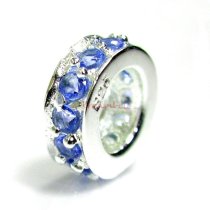 Sterling Silver ROUND RING Bead Sapphire CZ crystals for European Charm Bracelets