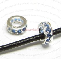 Sterling Silver ROUND RING Bead Sapphire CZ crystals for European Charm Bracelets