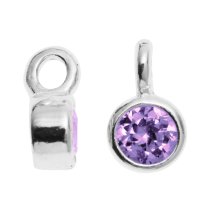 4x STERLING SILVER Round PURPLE CZ DANGLE CHARM PENDANT 6.5mm