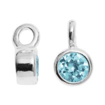4x STERLING SILVER Round AQUAMARINE CZ DANGLE CHARM PENDANT 6.5mm