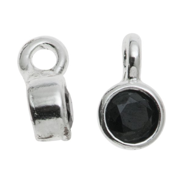 4x STERLING SILVER Round JET BLACK CZ DANGLE CHARM PENDANT 6.5mm