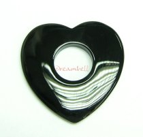 1x Black Agate Heart Donut Ring Pendant Connector 54mm