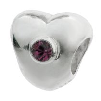 Sterling Silver Puff Heart Amethyst Cz Crystal for European Charm Bracelets Bead 10.6mm