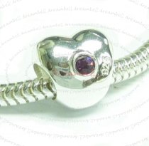 Sterling Silver Puff Heart Amethyst Cz Crystal for European Charm Bracelets Bead 10.6mm