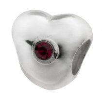 Sterling Silver Puff Heart Ruby Cz Crystal for European Charm Bracelets Bead 10.6mm