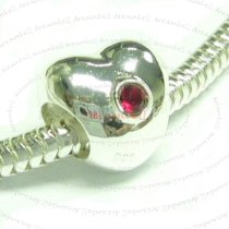 Sterling Silver Puff Heart Ruby Cz Crystal for European Charm Bracelets Bead 10.6mm
