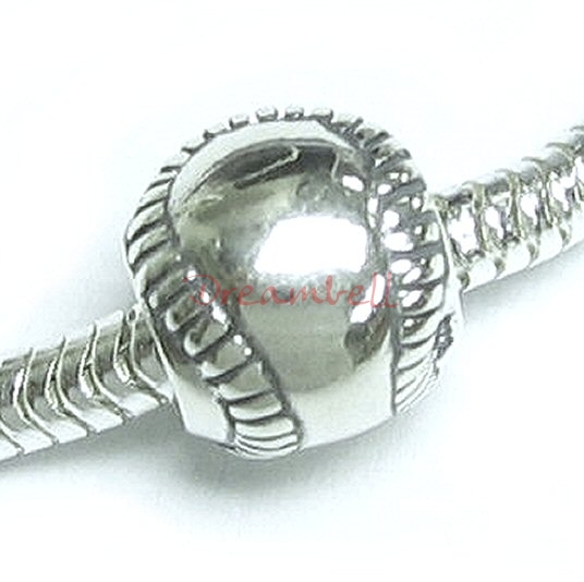 Sterling silver Round Bead Baseball for European Charm Bracelets