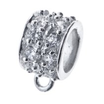 Rhodium STR Silver Bail Pendant Connector CZ Crystal Cord Slide for European Charm