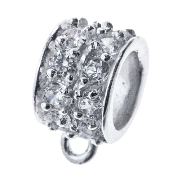 Rhodium STR Silver Bail Pendant Connector CZ Crystal Cord Slide for European Charm