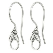 2 x Anitque 925 Sterling Silver Flower Leaf Ear Wire Earring Hook Earwires