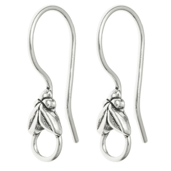 2 x Anitque 925 Sterling Silver Flower Leaf Ear Wire Earring Hook Earwires