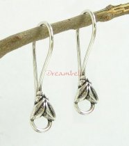2 x Anitque 925 Sterling Silver Flower Leaf Ear Wire Earring Hook Earwires
