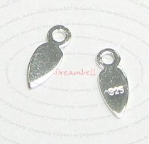 5x Sterling Silver LEAF SHAPED TAG 925 Hallmark Stamp Dangle Bead 8.5mm