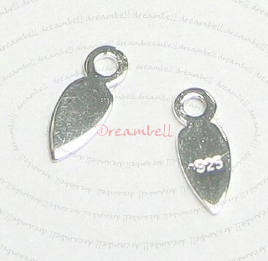 5x Sterling Silver LEAF SHAPED TAG 925 Hallmark Stamp Dangle Bead 8.5mm