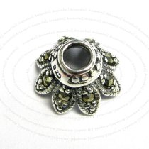 2x STERLING SILVER MARCASITE FLOWER Bead Cap 11mm x 6.4mm