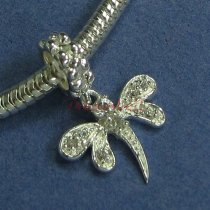 Sterling Silver Dragonfly CZ Crystal Dangle Bead for European Charm Bracelets