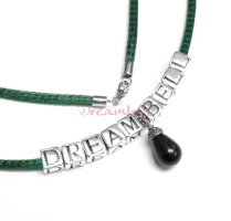 1x Sterling Silver Green Brass Mesh 3mm choker leather cord necklace for European Charm Bracelet 42cm 16.5"