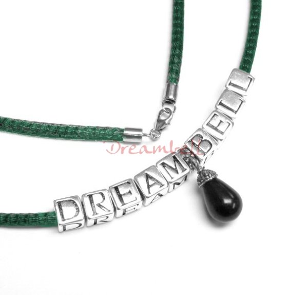 1x Sterling Silver Green Brass Mesh 3mm choker leather cord necklace for European Charm Bracelet 42cm 16.5&quot;