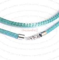 1x Sterling Silver Sky Blue Brass Mesh 3mm choker leather cord necklace 42cm