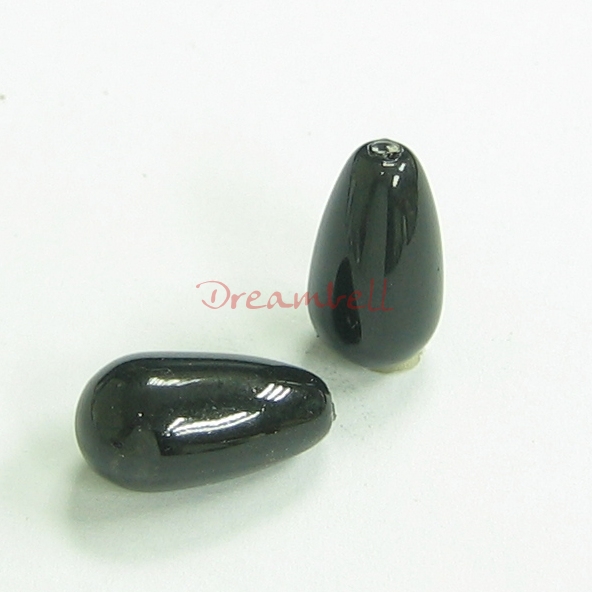 2x Swarovski crystal 5816 Mystic Black Drops Mystic Black half drilled 15mm