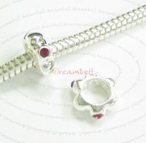 Sterling Silver ROUND Rondelle RING Bead Ruby Red CZ crystals for European Charm Bracelets