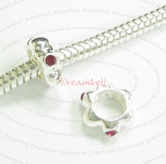 Sterling Silver ROUND Rondelle RING Bead Ruby Red CZ crystals for European Charm Bracelets